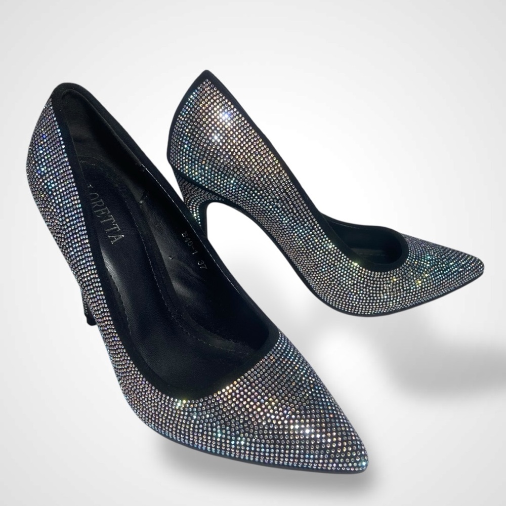 Loretta Black and Silver Sparkle Heels